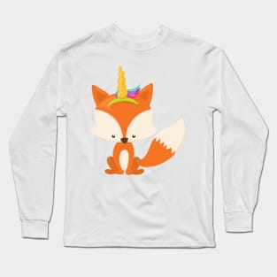 Unicorn Fox, Cute Fox, Little Fox, Orange Fox Long Sleeve T-Shirt